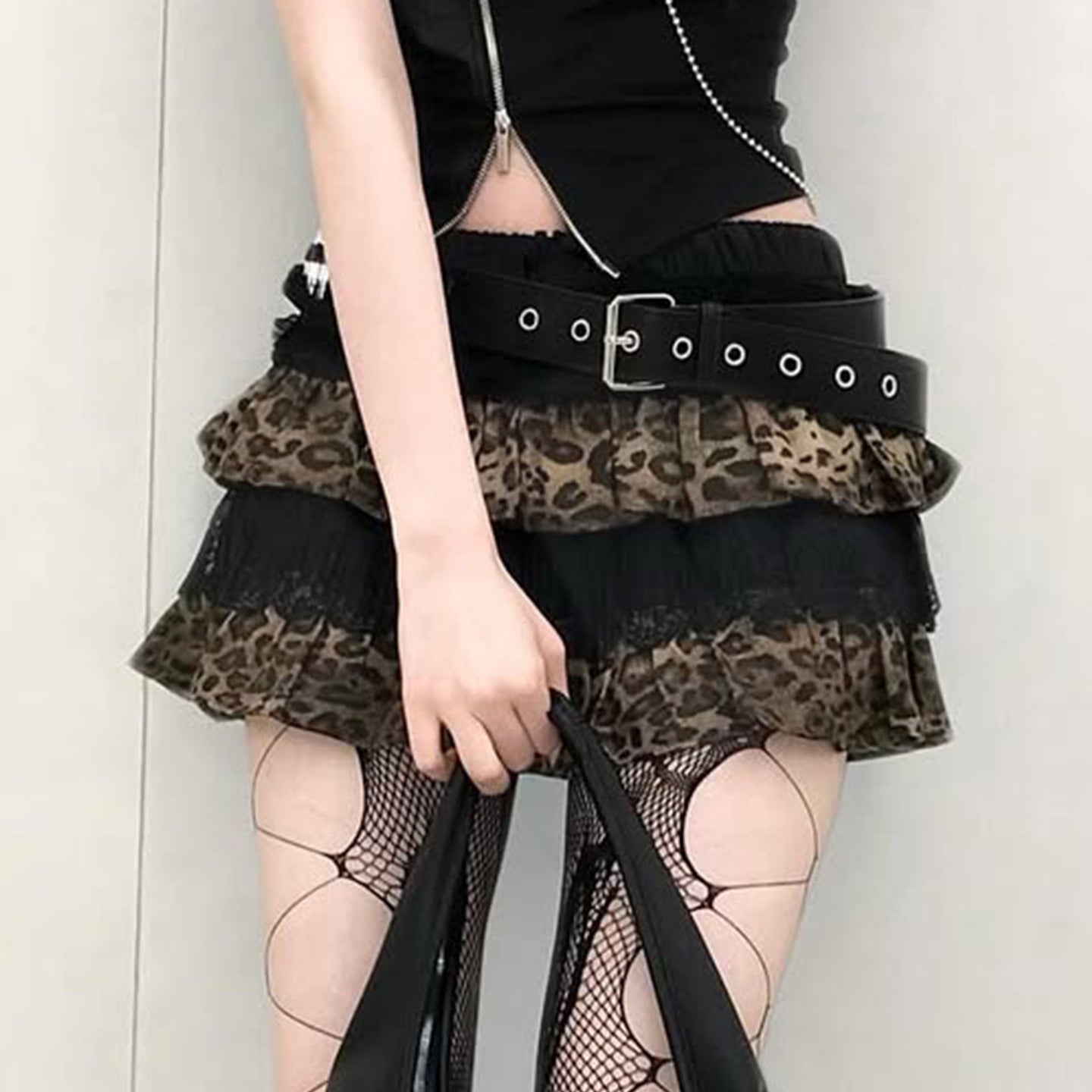 Leopard Print Tiered Lace Bow Mini Skirt image 3