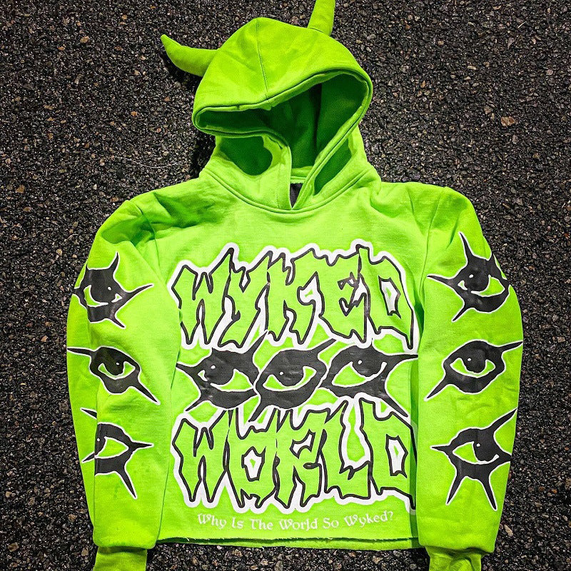 Y2K Chic Street Print Devil Horn Hoodie image 4