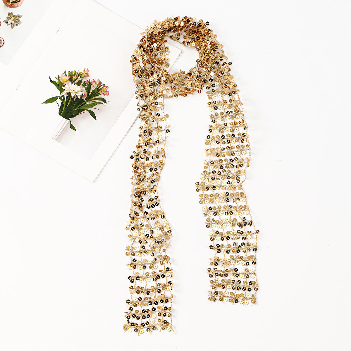 Sequin Scarf Hollow Out All Match NeckLace image 2