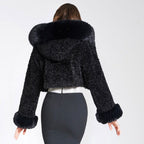 Solid Thickened Fur Collar Cropped Coat image 9