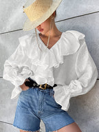 Drop Shoulder Ruffled Cotton Blouse image 1