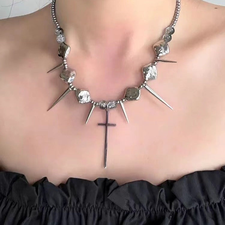 Cross Rivet Punk Titanium Steel NeckLace image 1