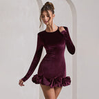 Velvet Pleated Hem Long Sleeve Party Dress image 13