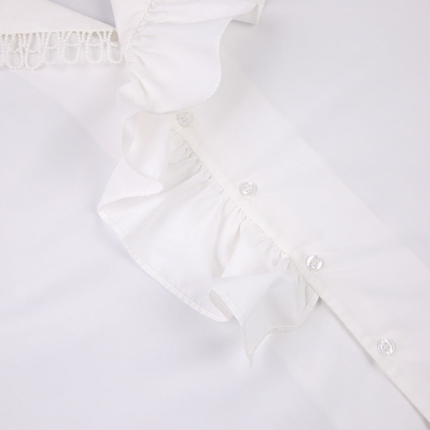 Ruffled Deep V-Neck Lace Trim Blouse image 5