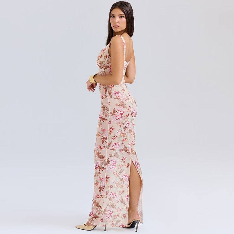 Floral Print Deep V-Neck Fitted Party Dress image 8