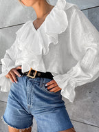 Drop Shoulder Ruffled Cotton Blouse image 2