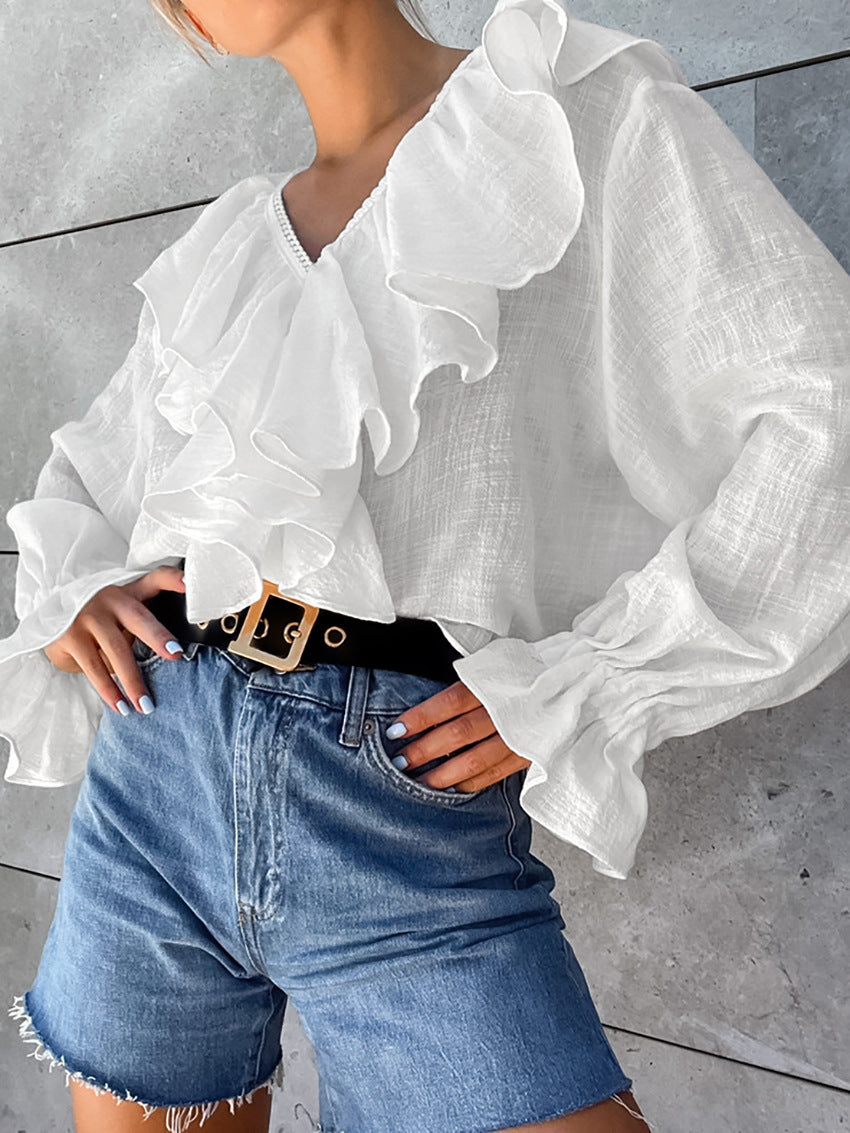Drop Shoulder Ruffled Cotton Blouse image 2