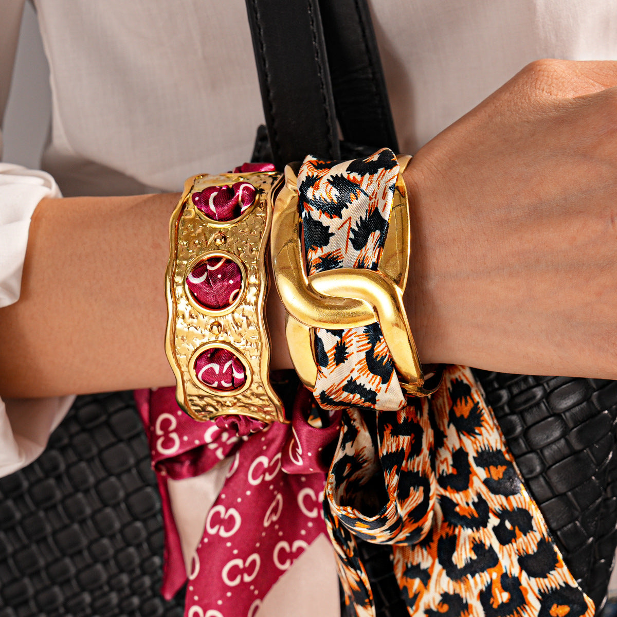 Stainless Steel Hollow Fabric Open Bracelet image 2