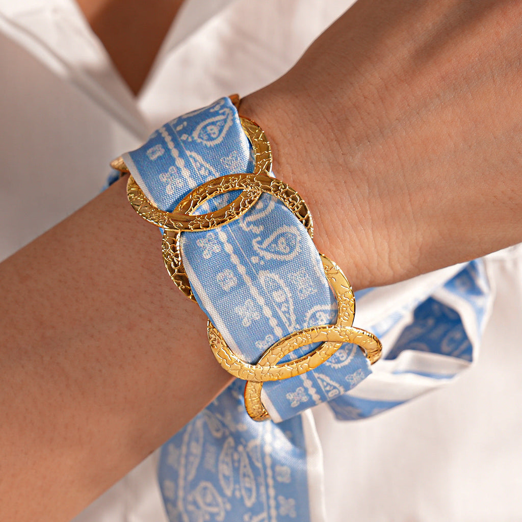 Stainless Steel Round Hollow Fabric Open Bracelet image 3
