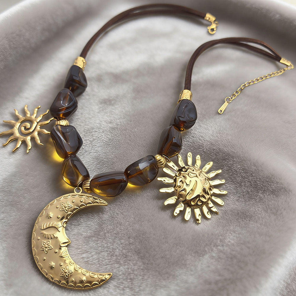 Sun Moon Stainless Steel Resin Beaded NeckLace image 5