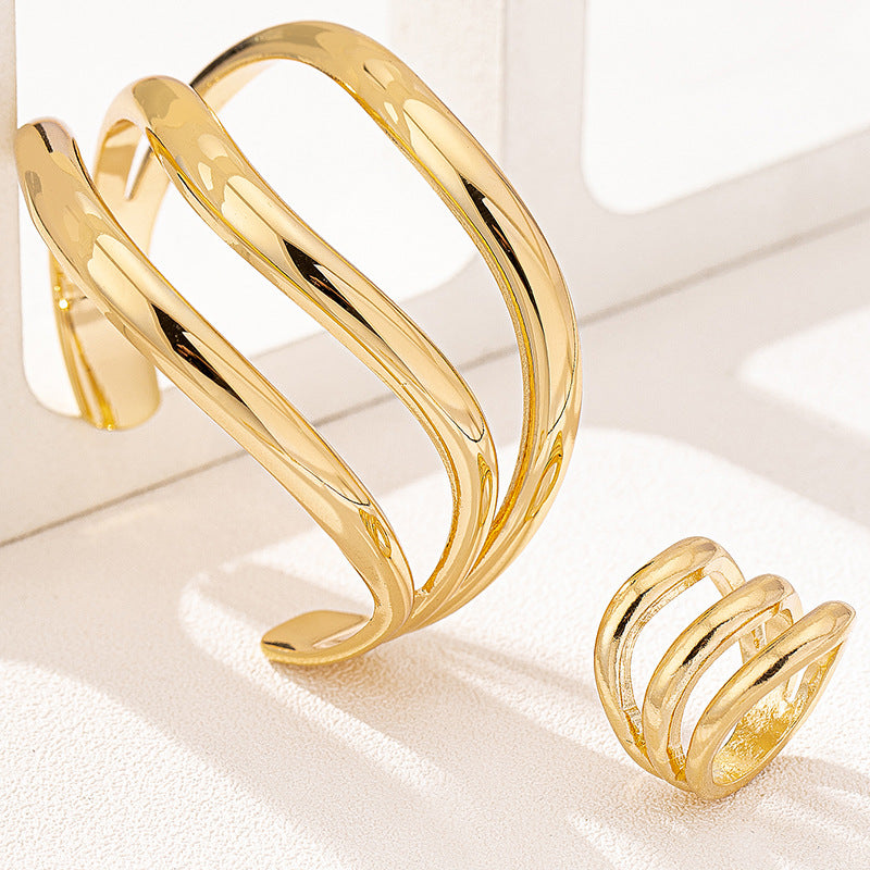 Two Piece Multi Layer Wave Metal Bracelet image 4