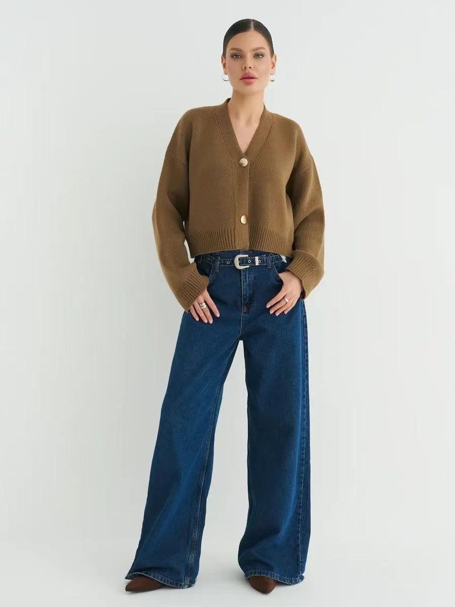 Custom Solid Color V-Neck Loose Knit Cardigan image 8