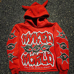 Y2K Chic Street Print Devil Horn Hoodie image 3