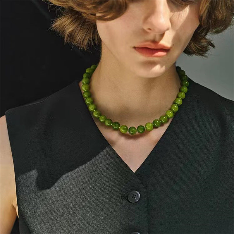 Green Natural Stone Round Beaded NeckLace image 3