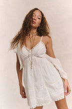 Lace Patchwork Hollow Ruffle Cami Mini Dress image 1