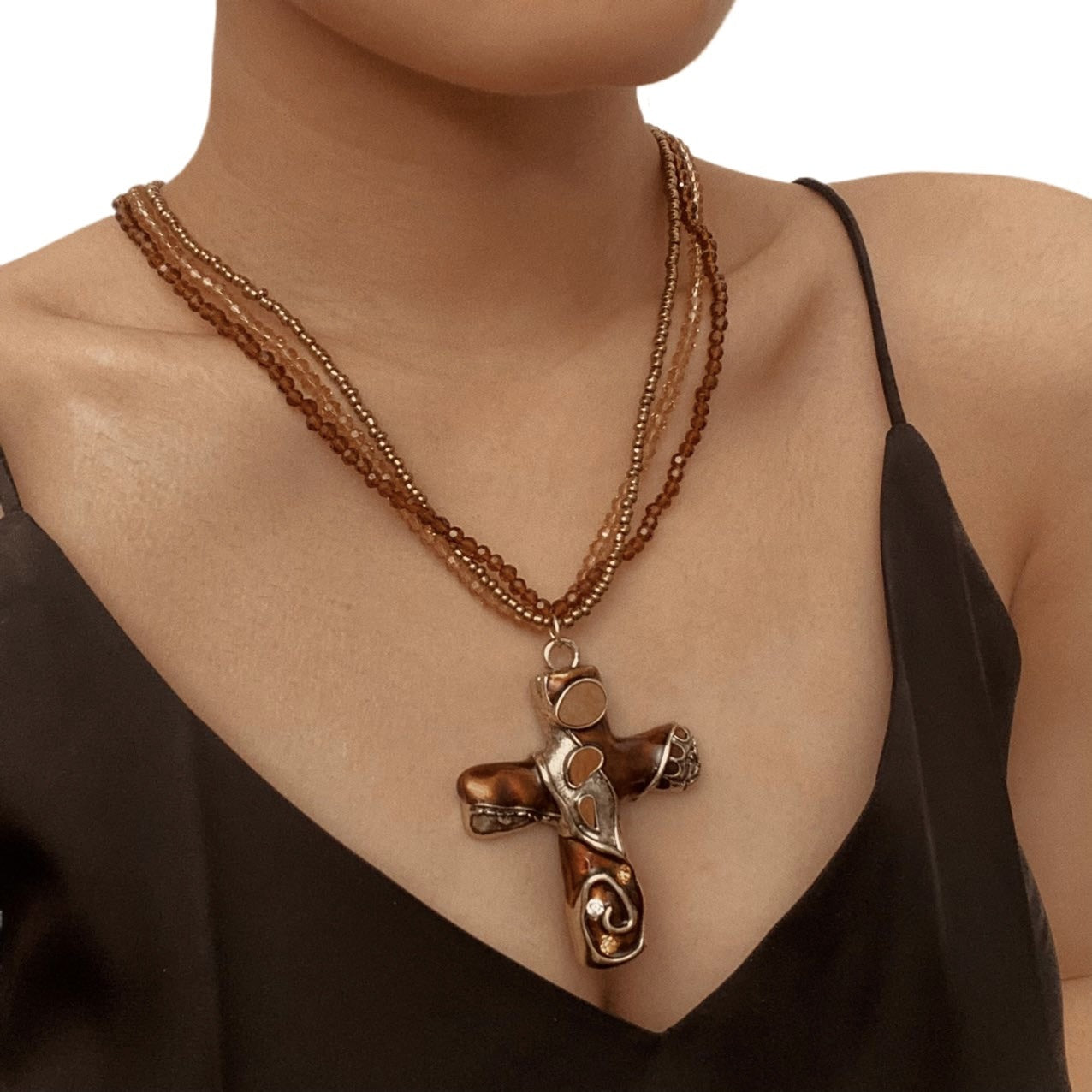 Gothic Cross Multi Layer Beaded NeckLace image 1