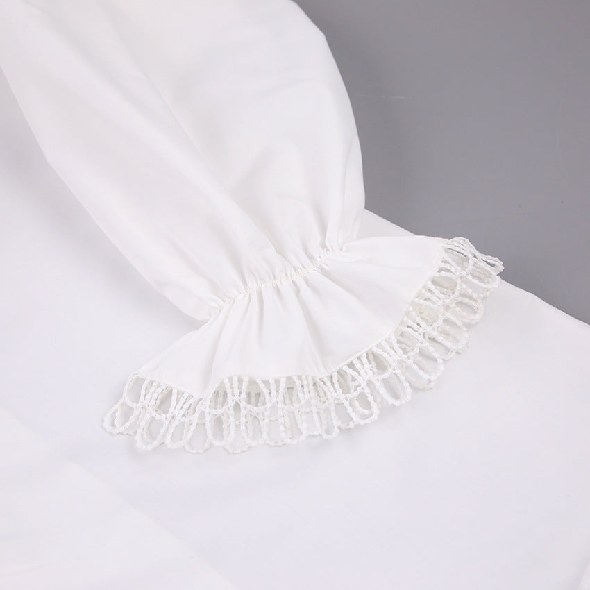 Ruffled Deep V-Neck Lace Trim Blouse image 7
