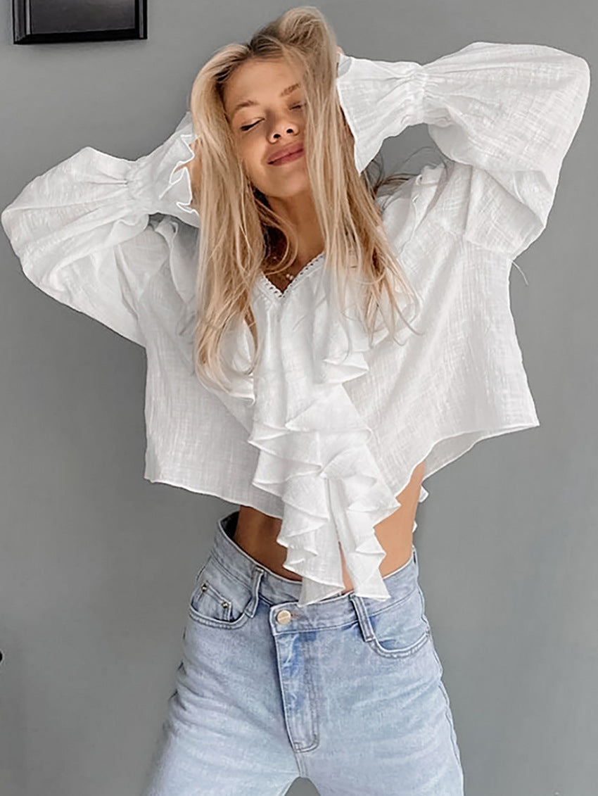 Drop Shoulder Ruffled Cotton Blouse image 3