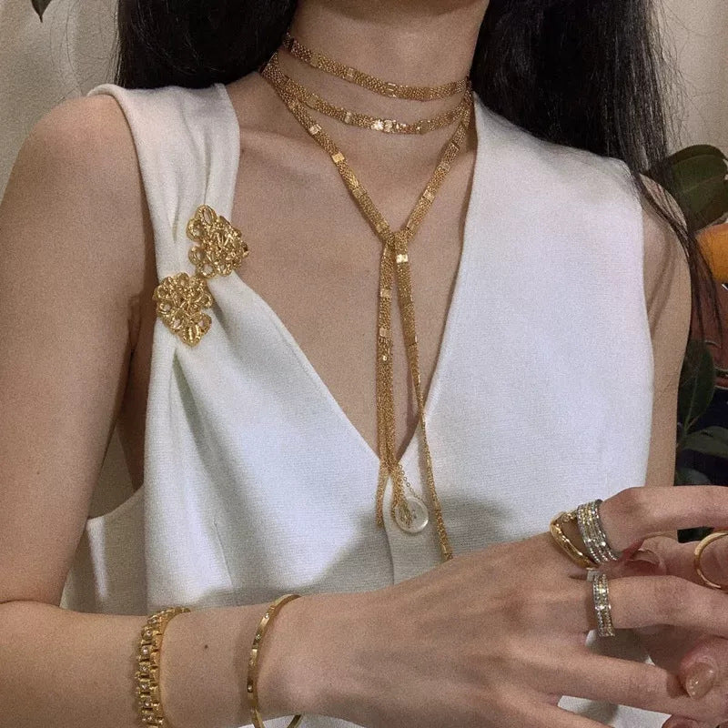Gold Square Tassel Long Layered NeckLace image 1