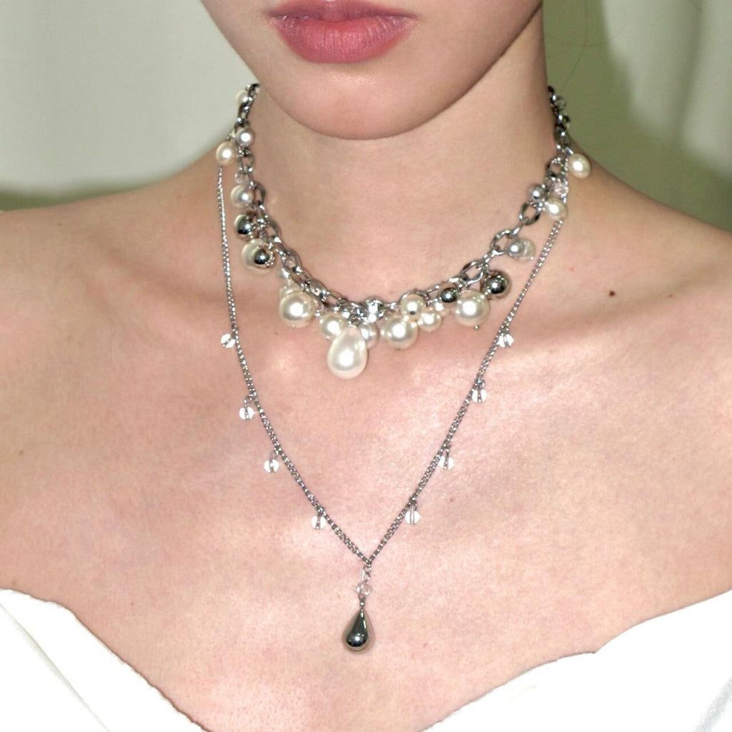 Waterdrop Pearl Double Layer Stackable NeckLace image 2