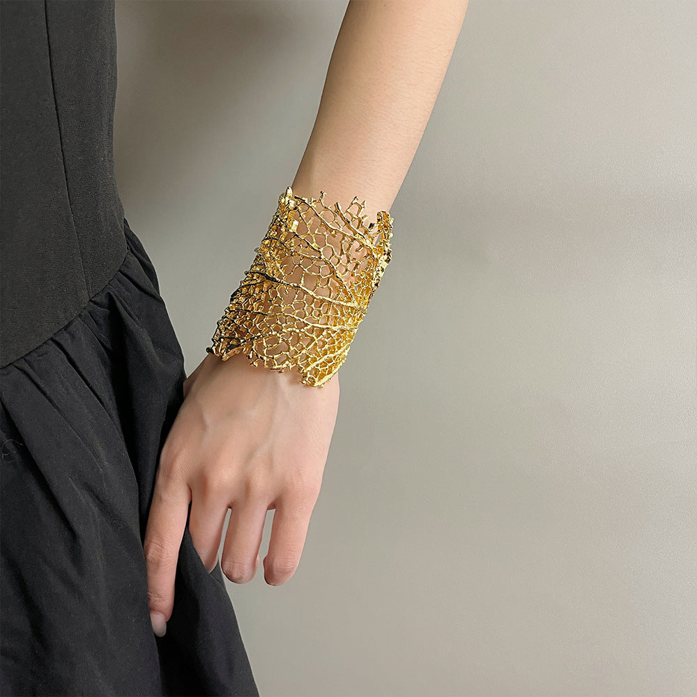 Textured Coral Hollow Open Bracelet image 1