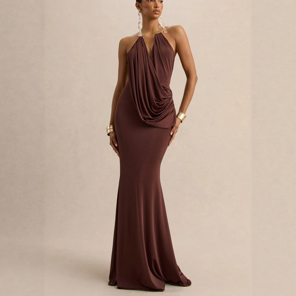 Ruffle Cowl Neck Bodycon Maxi Dress image 6