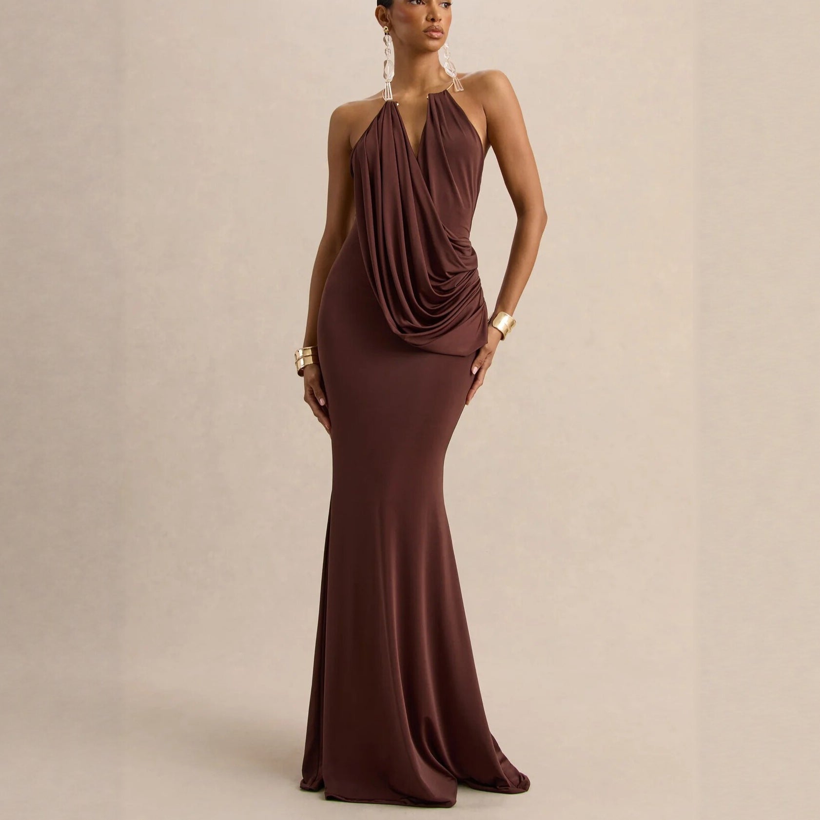 Ruffle Cowl Neck Bodycon Maxi Dress image 6