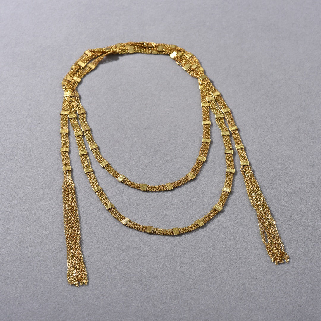 Gold Square Tassel Long Layered NeckLace image 4