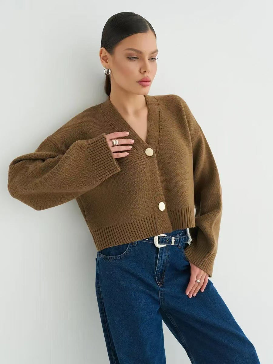 Custom Solid Color V-Neck Loose Knit Cardigan image 6