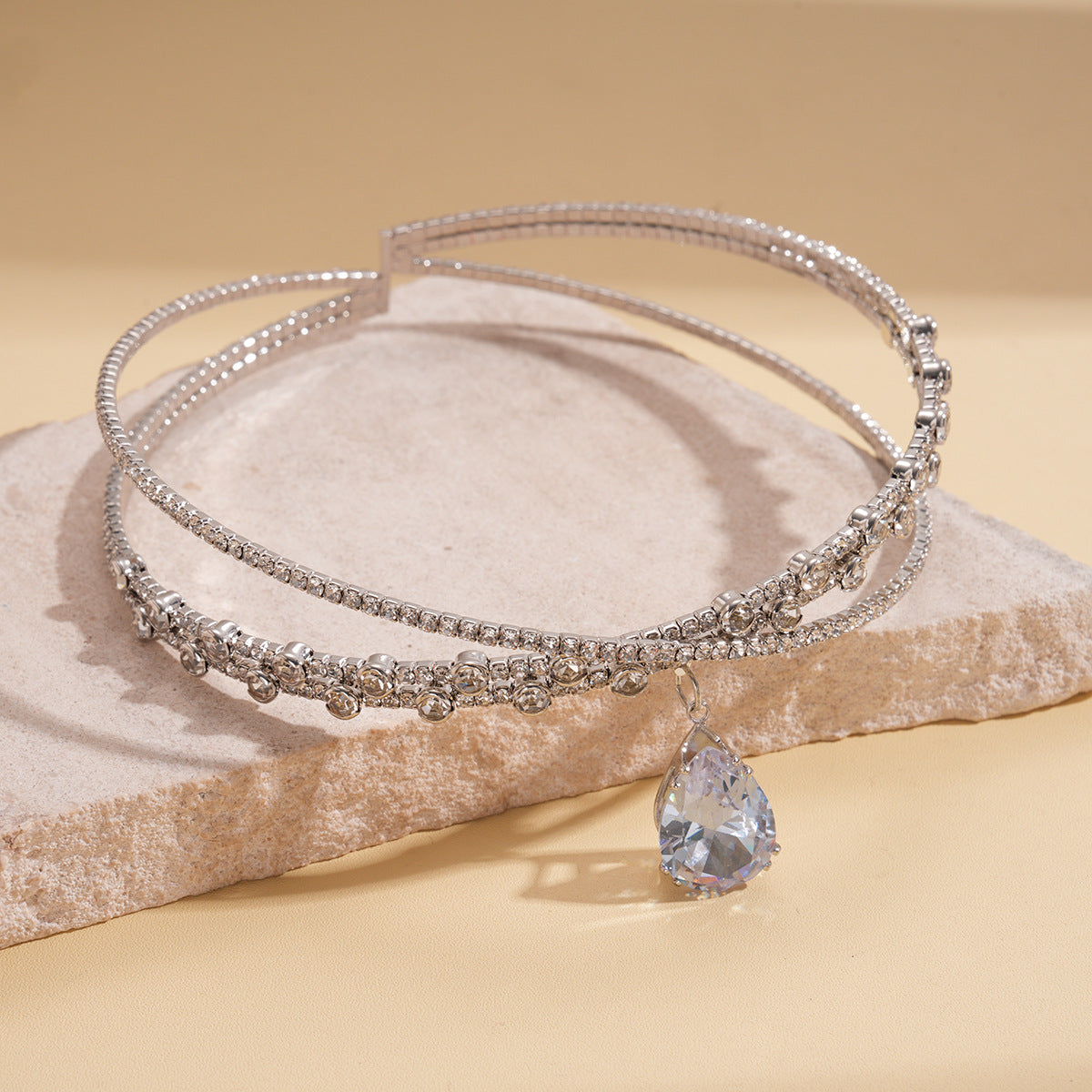 Zircon Rhinestone Waterdrop Crisscross Double Layer NeckLace image 5