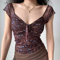 Ruched Floral V Neck Slim Sexy Blouse image 1