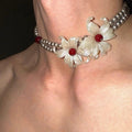 Iris Flower Silver Pearl NeckLace image 1