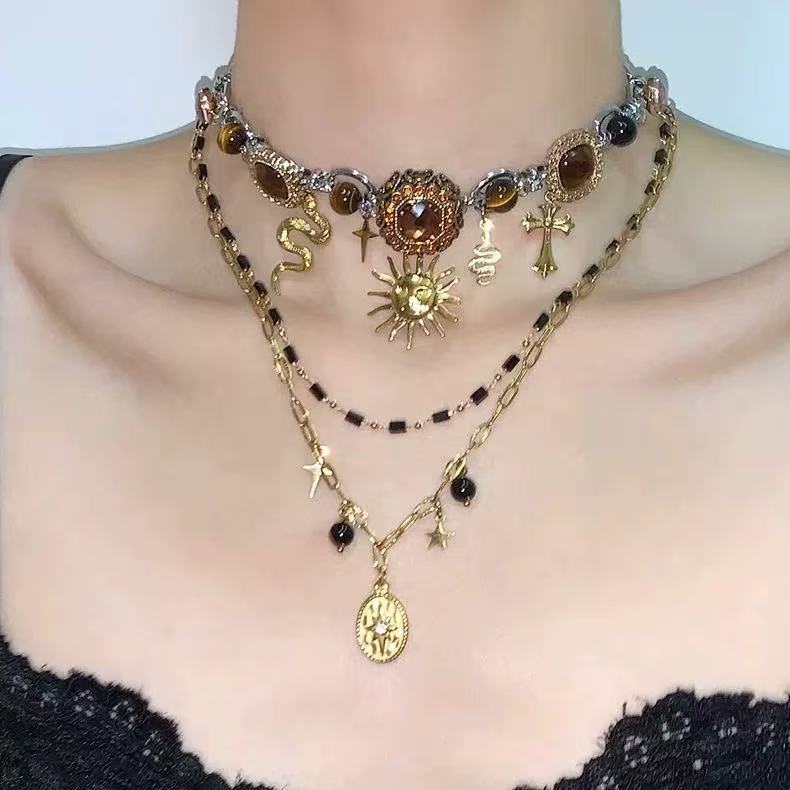 Double Layer Sunflower Cross Snake NeckLace image 2