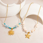 Stainless Steel Natural Stone Pearl Starfish Sun NeckLace image 3