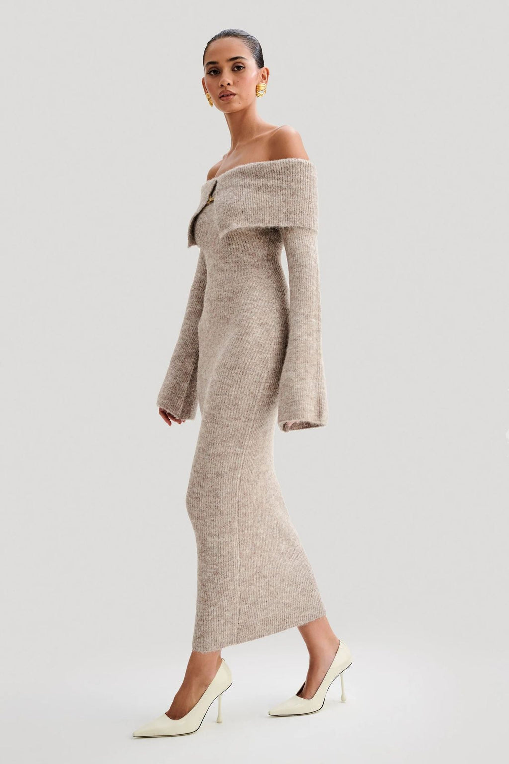 Slim Fitted Off-Shoulder Long Sleeve Sweater Dress image 3