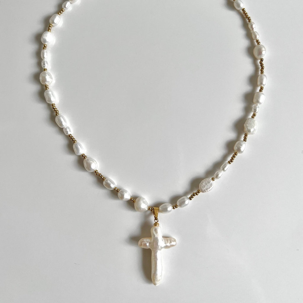 Vintage Baroque Cross Pearl NeckLace image 3