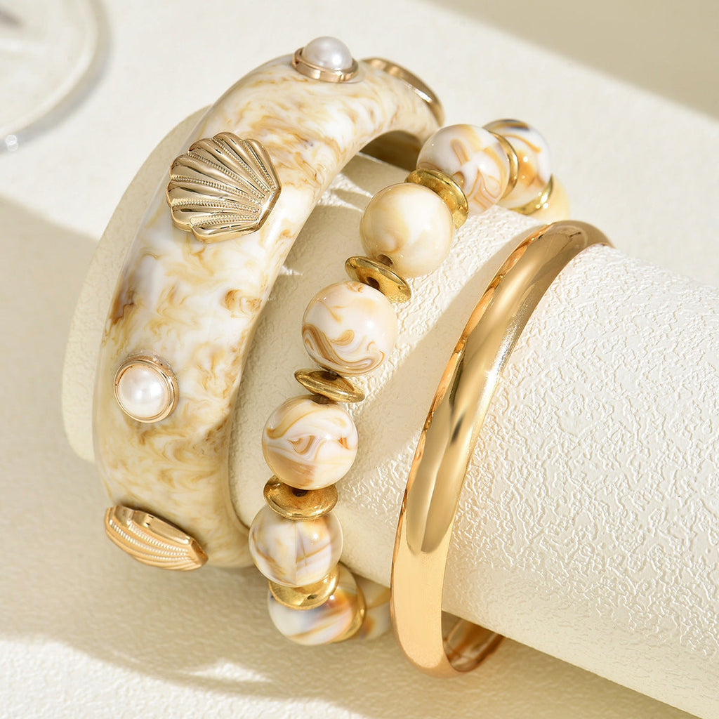 Shell Pearl Resin Bead Boho Layered Bracelet image 3