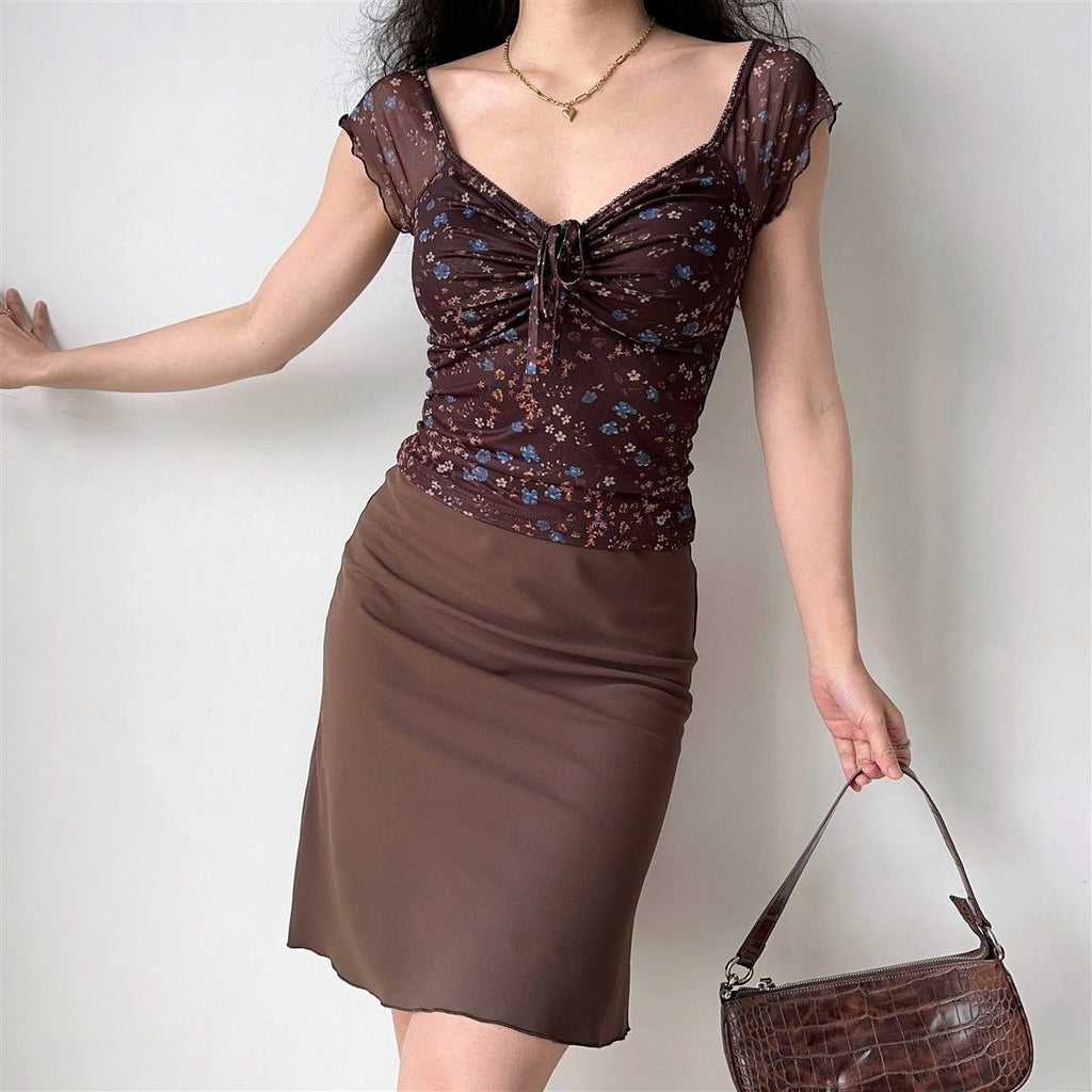 Ruched Floral V Neck Slim Sexy Blouse image 2