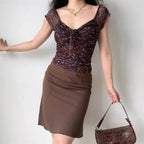 Ruched Floral V Neck Slim Sexy Blouse image 2