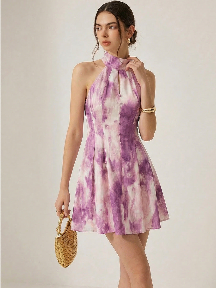 Halter Neck A Line Flowy Sleeveless Mini Dress image 4