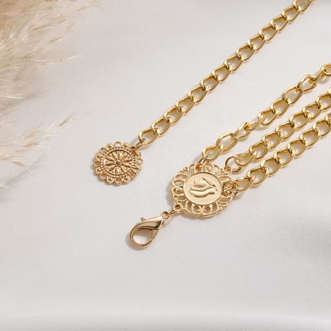 Sunflower Round Plate Retro Ethnic Waist Body Chain image 3