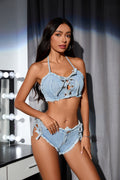 Denim Crop Top Bikini Set With Shorts Bikini Sets image 10