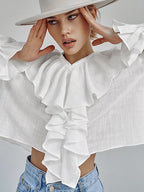 Drop Shoulder Ruffled Cotton Blouse image 4