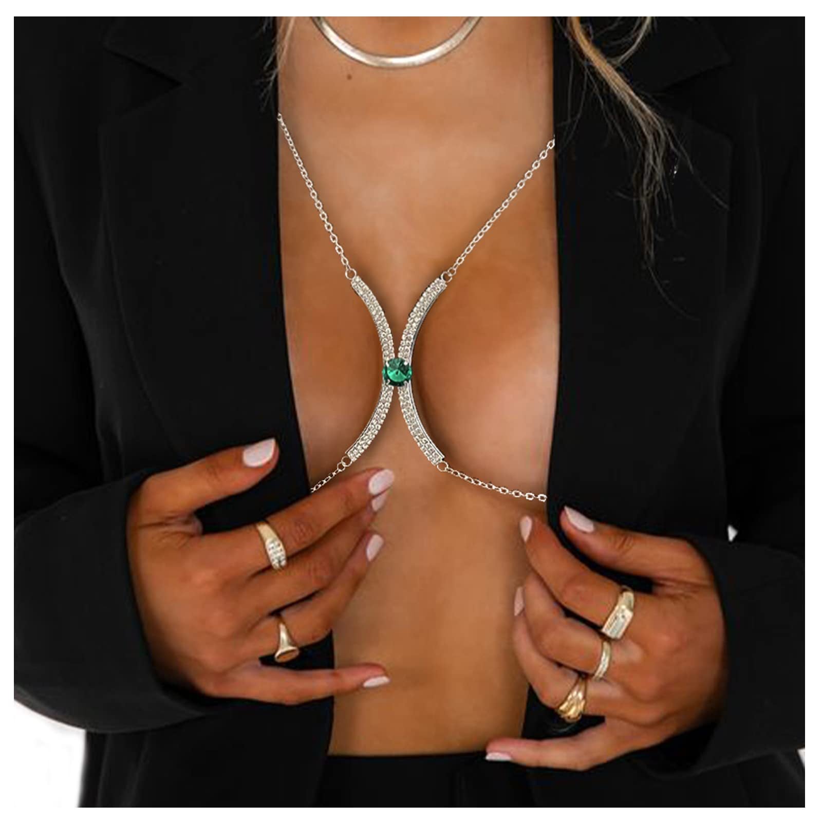 Sexy Minimalist Full Rhinestone Gem Chest Body Chain image 1