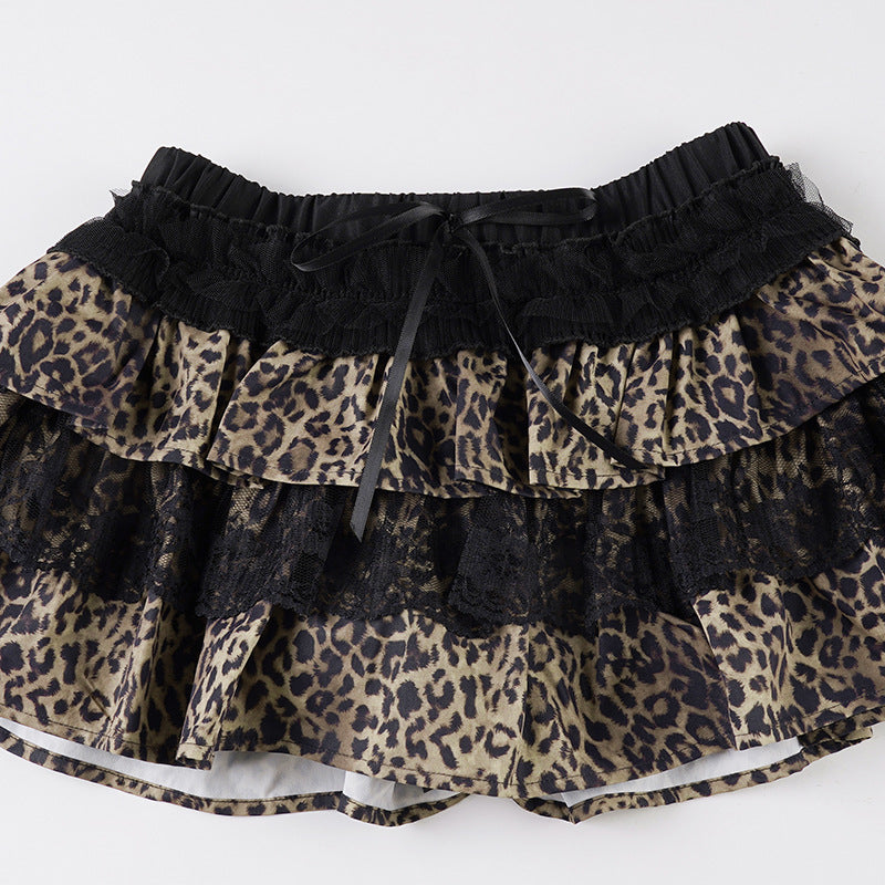 Leopard Print Tiered Lace Bow Mini Skirt image 5