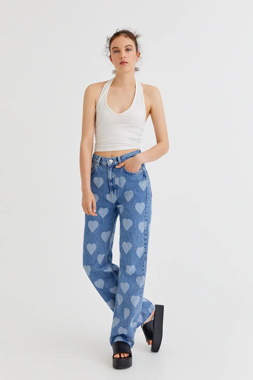 High Waist Vintage Heart Straight Jean image 4
