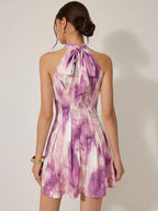 Halter Neck A Line Flowy Sleeveless Mini Dress image 3