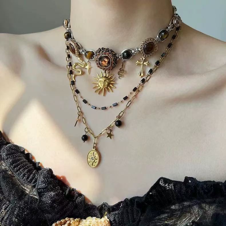 Double Layer Sunflower Cross Snake NeckLace image 1