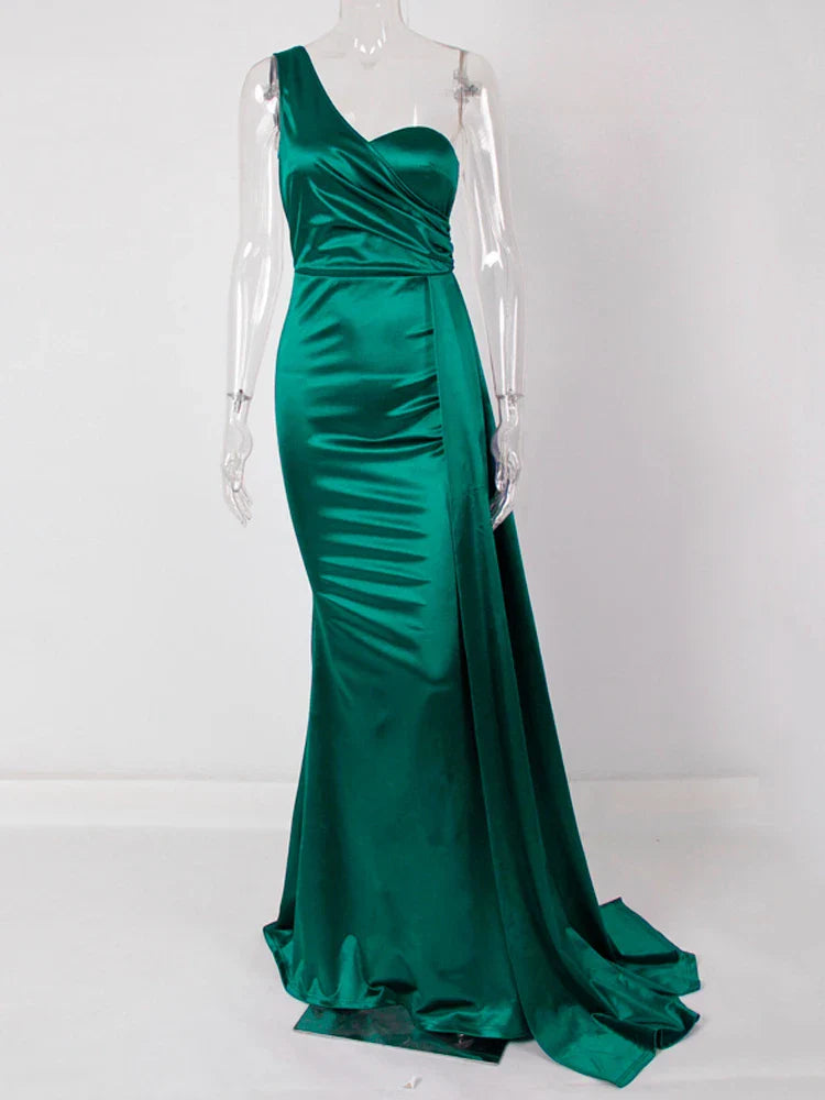 One-Shoulder Ruched Satin Party Dress image 4