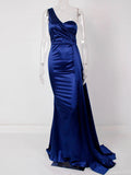 One-Shoulder Ruched Satin Party Dress image 3
